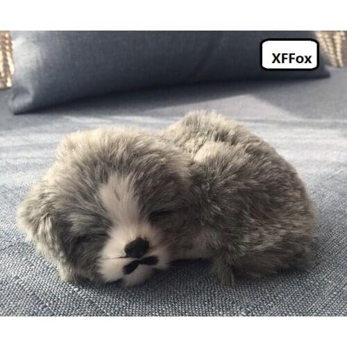 Small real life gray dog model plastic&furs sleeping dog doll gift about 12x9x5cm xf1463