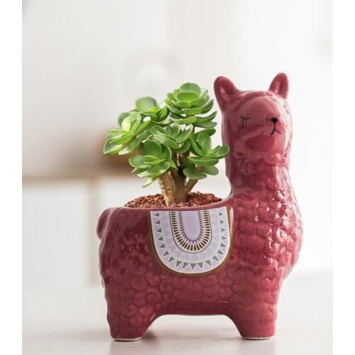 Cartoons Cute Alpaca Flower Pot Animal Ceramic Plant Pot Vase Cactus Succulent Plants Potted Flower Container Decoration Gift
