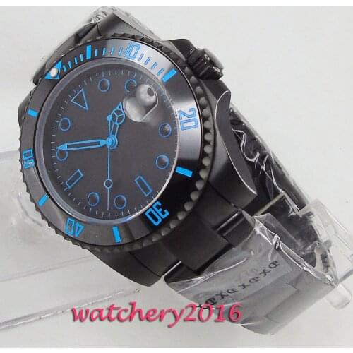 40mm Bliger Black Dial Sapphire Glass Date Ceramic Bezel PVD Case Blue Marks Automatic Movement mens Watch