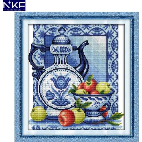 NKF Blue and white porcelain Cross Stitch Handmade Cross Stitch Set Embroidery Needlework Cross Stitch Kits for home decoration