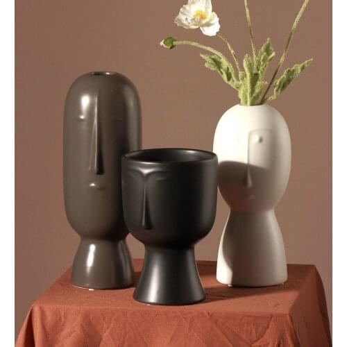 Nordic Minimalist Creative Matte Ceramic Vase Decoration Dried Flower Art Face Flower Living Room Home Soft Decoration