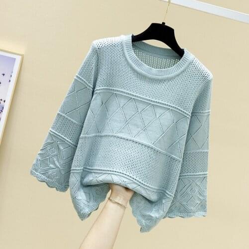 Spring 2020 new round neck loose cut out sweater fashion womens thin knitting bottoms westernized top trend