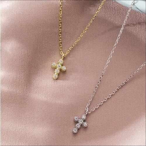 Necklaces For Women Chains Sterling Undefined Pendant Real Silver 925 Jewelry Fashion Goth Gold Double Cross Natural Delicate