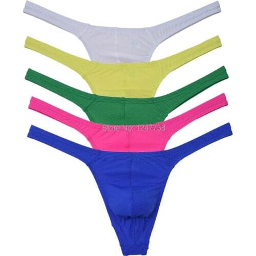 Sexy Mens Stripe Ice Silk Tangas Micro Fabric Stretch Thong Underwear Pant T-Back