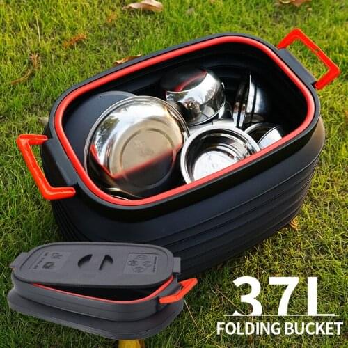 37L plastic foldable bucket storage camp BBQ Outdoor black car storage box folding multi-function fishing box with lid