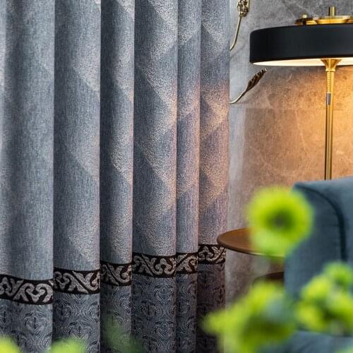 Simple Chinese Jacquard Curtains Imitation Cashmere Chenille Curtains for Living Room Bedroom