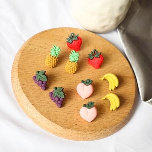 S925 summer cute fruit party earrings net red three-dimensional strawberry pineapple earrings girl heart earrings