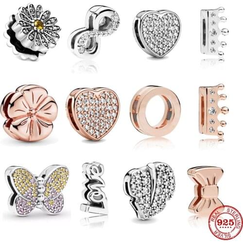 S925 Charms Silver Color Butterfly Flower Reflexions Beads DIY Fixed Clip Fit Pandora charms silver color S925 Original Bracelet