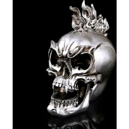 Silver Skull Art home Décor Human Skull Model Halloween Décor Home Decoration Skull Head Statue Room Décor Decorative Figures