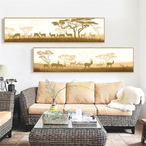Nordic Modern Elk Herd Forest Antelope Animal Grassland Scenery Bedside Painting Bedroom Decoration Painting Picture Material