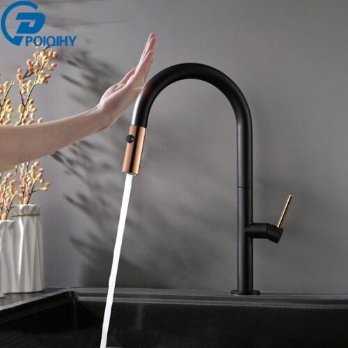 White/Black Rose Gold Sensor Kitchen Faucet 360 Rotation Pull Out Kitchen Faucets Crane Cold Hot Water Mixer Tap Battery Power