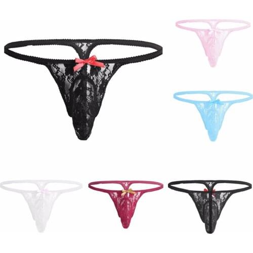 Mens G-String T-Back трусы мужские Shorts Men Underwear Men Stylish Lace Pattern Solid color lace mens sexy thong гей 05