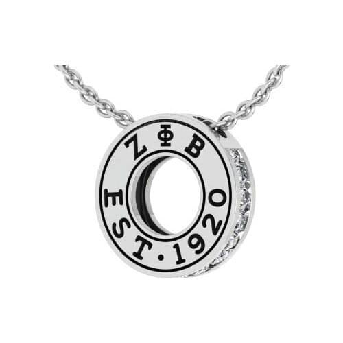 High Quality Brass CUbic Zirconia stone Silver Plated ZETA PHI BETA Sorority EST 1920 Pendant Necklace With CZ Stones Around