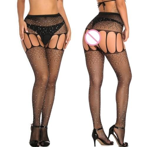 Womens Pantyhose Sexy Fishnet Soft Stockings Diamond Lingerie Transparent Erotic Lace Bodysuits Plus Size канекалон длинный 03