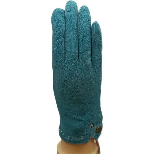 Women Genuine Leather Blue Gloves Fashion Winter Warm Glove Female Real Sheepskin Mittens Femme Hand Warmer