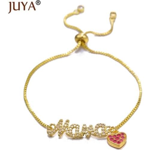 Juya New Heart Mama Bracelet For Women Gift Cubic Zirconia Rhinestone Adjustable Chain Handmade Mom Bracelets Bangles