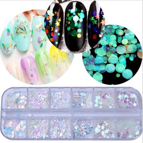 1Box Ultrathin Sequins Nail Art Glitter Mini Paillette Colorful Round Heart 3d Nail Decorations Mixed Size Manicure Accessories