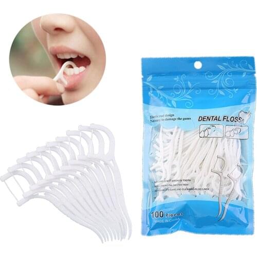 100 Pcs Disposable Dental Flosser Interdental Brush Teeth Stick Toothpicks Floss Pick Oral Gum Teeth Cleaning Care