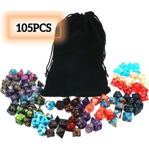 105Pcs Polyhedral Dice Set DND RPG MTG Role Playing Dragon Table Game +Bag Mixed Color Set