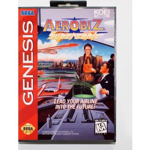 16 bit Sega MD game Cartridge with Retail box - Aerobiz Supersonic game card for Megadrive Genesis system