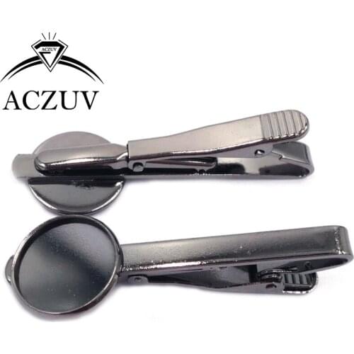 50pcs 16mm 18mm 20mm Round Gunmetal Black Bezel Blank Tie Clips Base Glass Cabochon Setting Cameo Tray Necktie Tie Bar TCB007