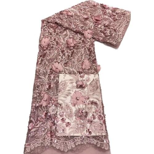 African French 3D Tulle Lace Fabric 2021 High Quality Lace With Sequins Nigerian Lace Fabrics For Wedding Dress Sewing