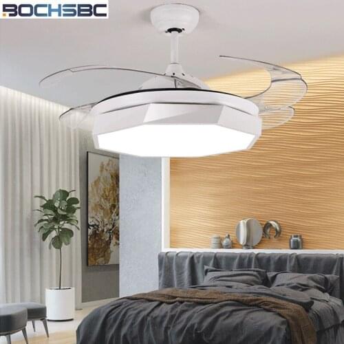 BOCHSBC Invisible Plastic Fan Lights For Dininig Room Bedroom Study Room Simple Modern Fan Hanging Light With LED Bulbs