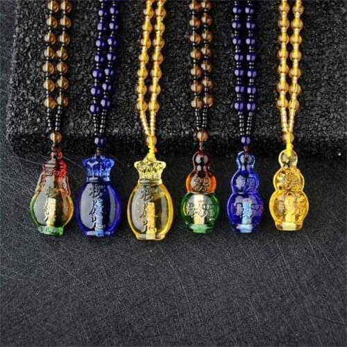 Buddhist Shurangama Mantra Sanskrit Pendant Mens Glass Mantra Necklace Gourd Pendant Storage Amulet Necklace Religious Jewelry