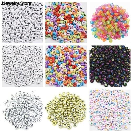 100Pcs 7mm Letter Beads Round Letter Alphabet Beads Acrylic Beads DIY Jewelry Making Bracelet Necklace Accessories