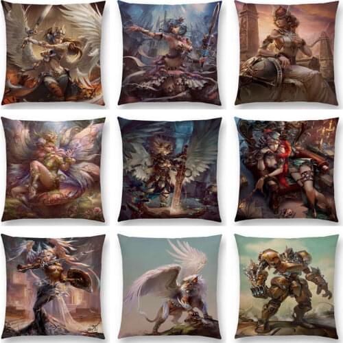 Hot Sale Fantasy Chronicles Goddess Fairy Angel Wings Valkyrie Gorgeous Girl Warrior Sword Armor Cushion Decor Sofa Throw Pillow