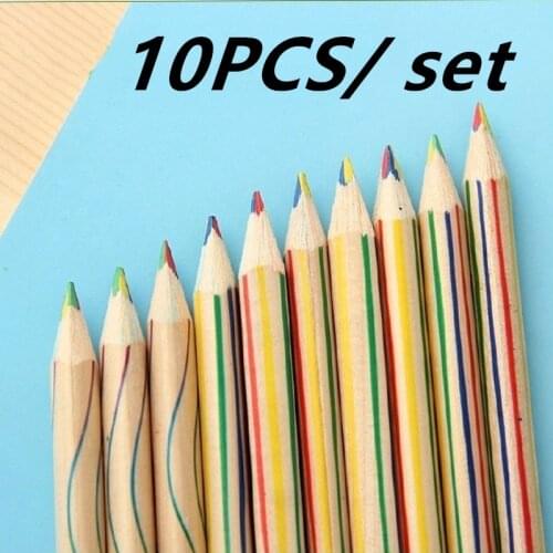10 Pcs/Set Mixed Colors Pencil Four Colors In One Pencil Rainbow Color Pencil High Quality Wood Pencils Colour Set