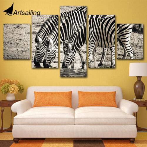 ArtSailing 5 Piece canvas painting Africa Animal Zebra Pictures wall art Home Decoration For Living Room HD Prints Poster