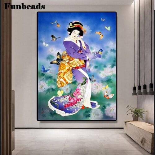 Butterfly japanese girl diamond painting woman full square round cross stitch diamond diy photo custom embroidery picture FF307