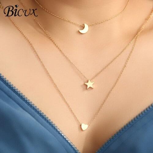 BICUX Tiny Heart Choker Necklace for Women gold Silver Color Chain Smalll Love Star Moon Necklace Pendant Necklace Jewelry