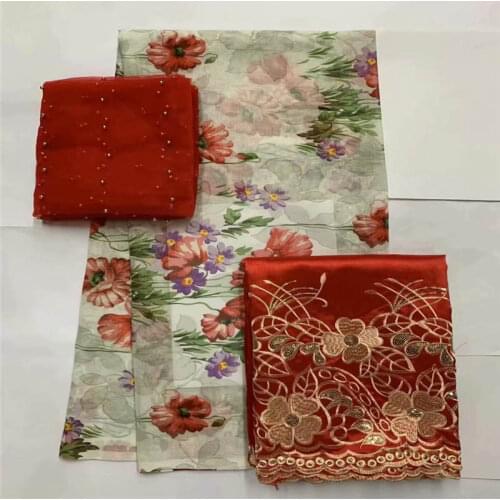 3 Piece Set 2020 Fashion High Quality 100% Cotton Embroidery Lace Fabric For Womens Dress 2+5+2 Yards!LXF9985