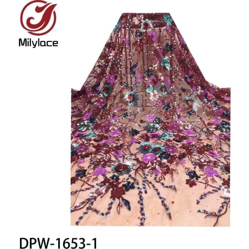Beautiful 3D Sequin Lace Embroidery French Tulle Lace Fabric African Lace Fabric Fashion Eveing Dress DPW-1653