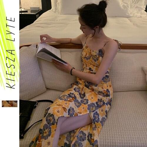 Summer Dresses For Women 2021 Floral Print Slit Strap Sleeveless Boho Side Slit Midi Party Dresses Vestidos