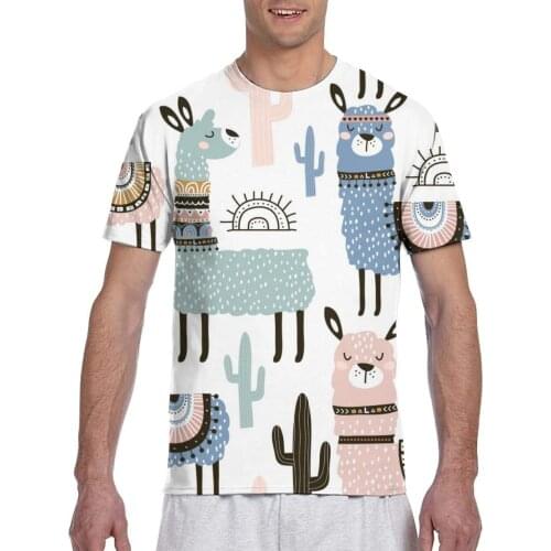 Cute Llama And Cactus T shirt Man T-shirt 2020 Summer Round Neck Tshirts Tee Shirts Men Streetwear T-shirts Short Sleeve