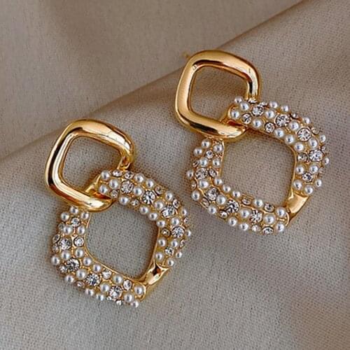 New Fashion Geometric Simulation Pearl Statement Earrings for Women Korean Luxury Wedding Earrings 2021 Trend Jewelry Party Gift