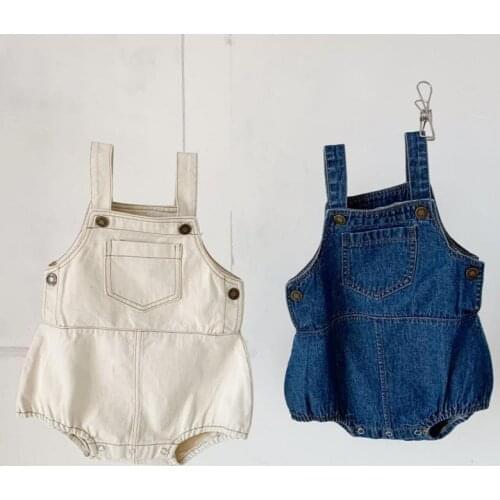2021 New Baby Boy Denim Bodysuit Summer Sleeveless Girls Strap Jumpsuit Clothes Toddler Newborn Denim Overalls 0-3 Years