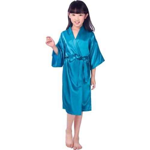 New solid girls stain silk robes 6 colors kimono robe wedding brief childrens bathrobes Xmas pajamas kids robe+belt nightdress