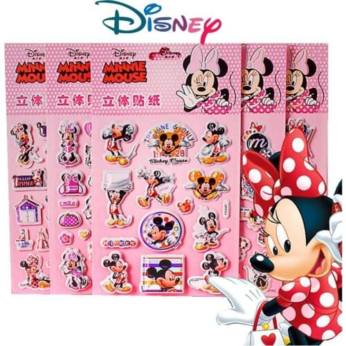 Mickey 3D Puffy Bubble Stickers Disney Anime Minnie Waterproof Cartoon Scrapbooking Cup Sticker Boy Girl Kid Teacher Reward Gift