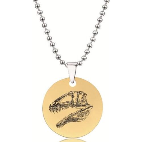 BLINGPAW Stainless Steel Pendant Neckalce Dinosaur Fossil Tyrannosaurus T-rex Keychain Dog tag Bag Ornaments Gold Black Silver