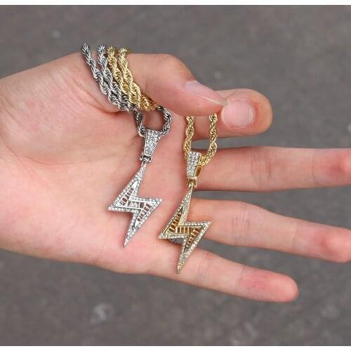 NEW Jewelry Fashion Retro Full Zircon Lightning Necklace Mens Hip Hop Party Locomotive Accessories Pendant Necklace Jewelry