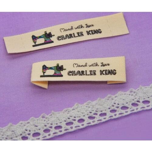 Custom Sewing label, Logo or Text - Custom Design, Personalized Brand , Sew on Cotton Fabric (FR029)