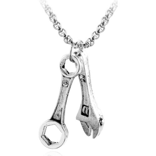 Drop Shipping Mens Necklace Mechanic Wrench Tool Pendant Necklaces for Men Hip hop Biker kolye Jewelry
