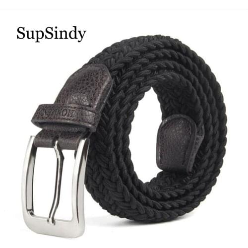 SupSindy New fashion Men Womens Canvas belt Metal Pin Buckle Woven Stretch luxury belts for men jeans famous brand elastic belt