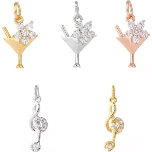 Charm Charms for Jewelry Making Supplies Gold Note GobletDiy Earring Bracelet Necklace Metal Copper CZ Zircon Accessories