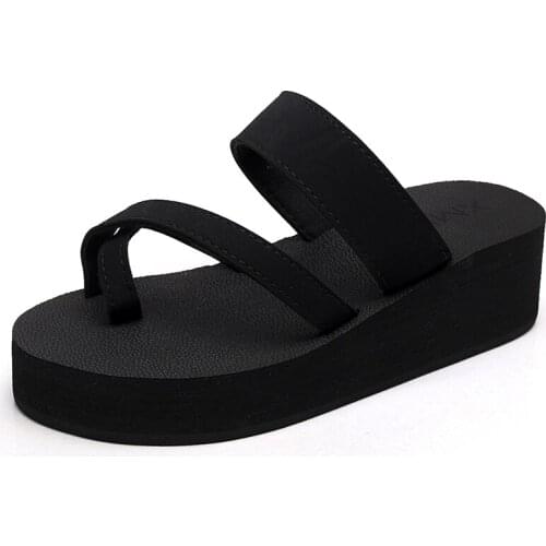 Jumpmore Summer Slippers Womens Outdoor Solid Color Flip Flops Non-slip Sandals 5cm Heel Shoes Women Size 33-42