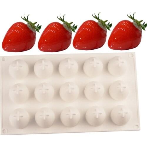 Strawberry Silicone Mouse Cake Molds 15 holes Dessert Chocolate Ice Molds Cupcake Fondant Cake Decorating Tools Bakeware Kitchen